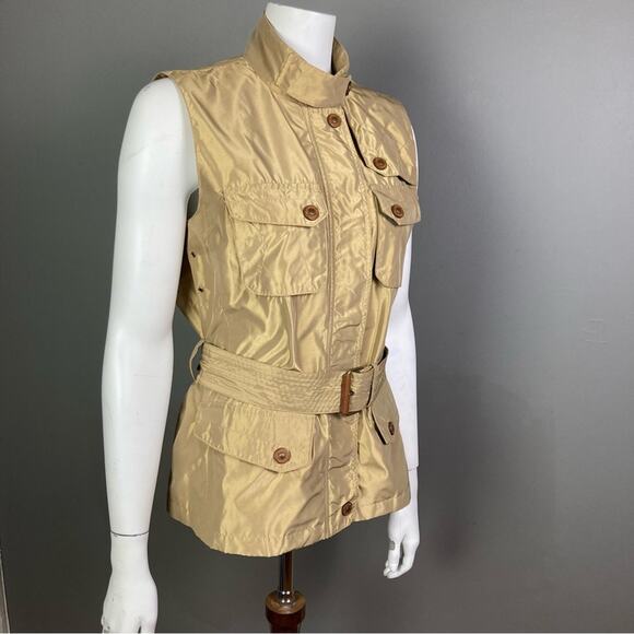 Lauren Ralph Lauren vest Large gold metallic safari utility cargo belt gorpcore - Picture 3 of 12